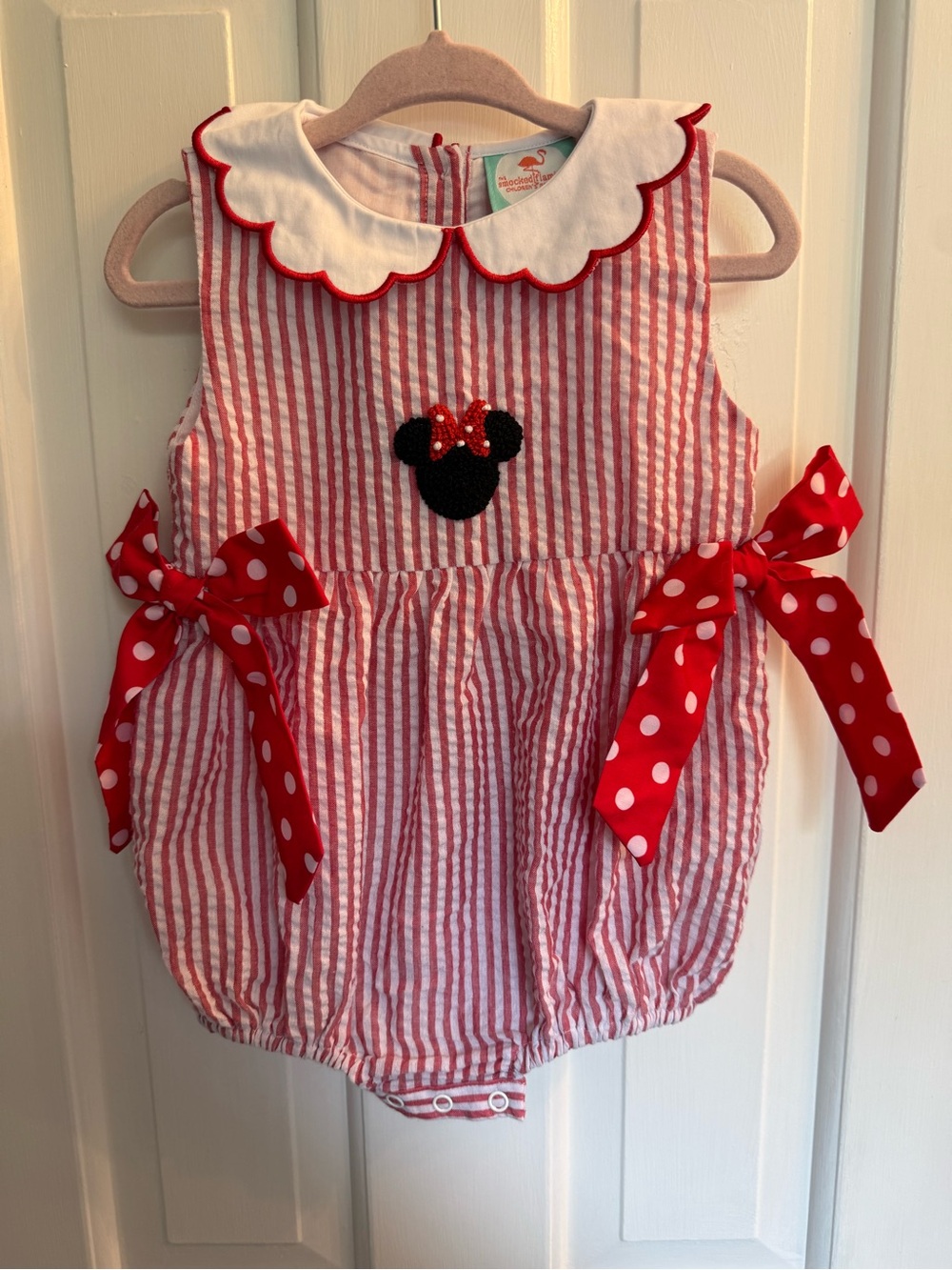 Red & White Striped Minnie Bubble Romper with Polka Dot Bows